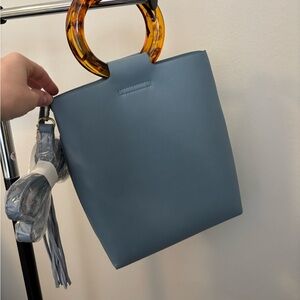 Anthropologie Blue Tote with Amber Handles